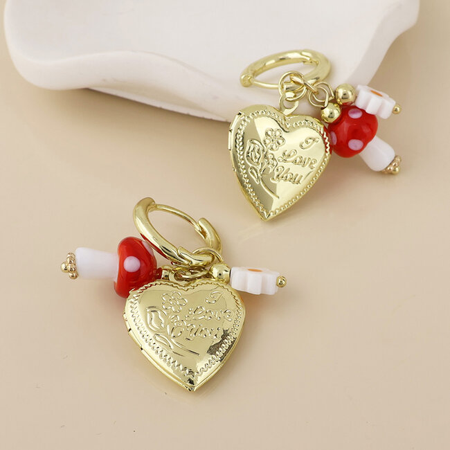 14k Gold plated Earrings Hoop Alice Locket & Charm