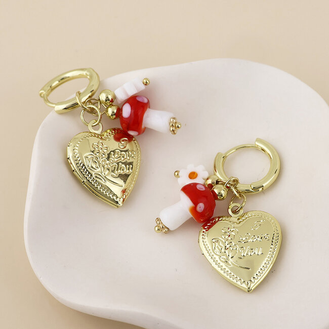 14k Gold plated Earrings Hoop Alice Locket & Charm
