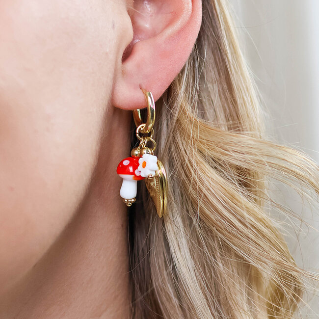 14k Gold plated Earrings Hoop Alice Locket & Charm