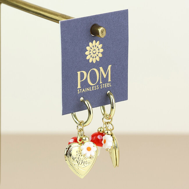 14k Gold plated Earrings Hoop Alice Locket & Charm