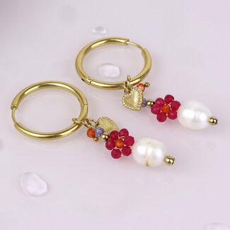 POM 14k Gold plated Earrings Hoop Heart Bead Cluster