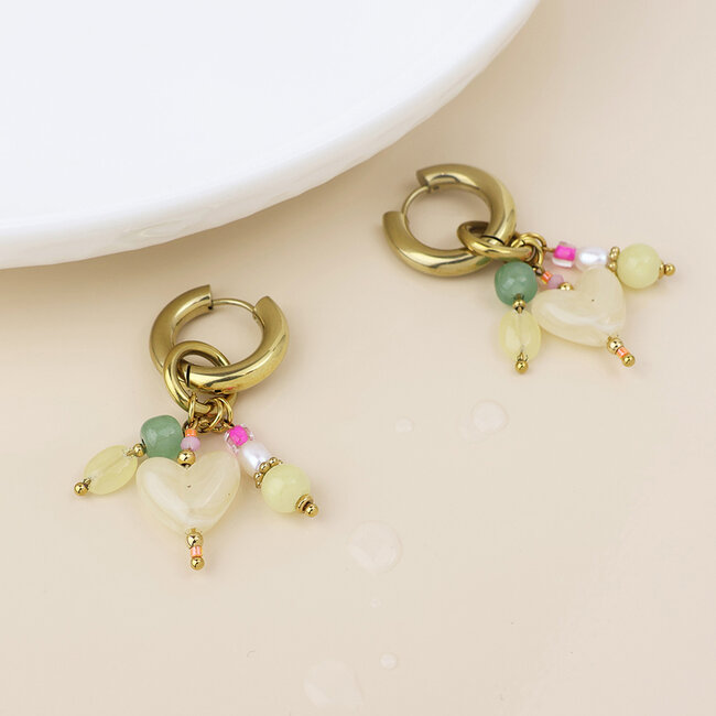 14k Gold plated Earrings Hoop Citrus Heart Cluster