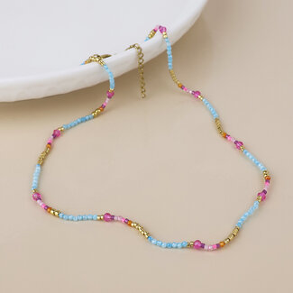 POM 14k Gold plated waterproof Necklace Bead pastel pink & blue