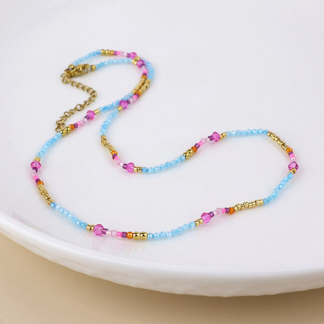 14k Gold plated waterproof Necklace Bead pastel pink & blue