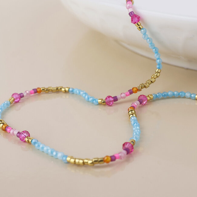14k Gold plated waterproof Necklace Bead pastel pink & blue