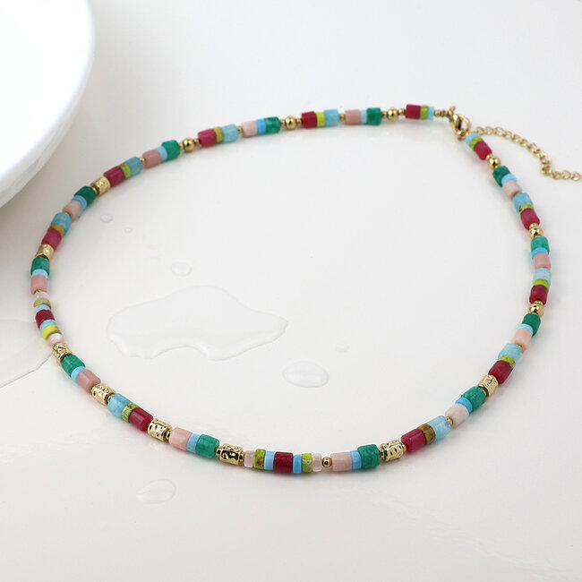 14k Gold plated waterproof Necklace Mixed Stone