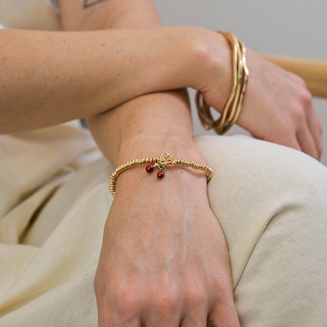 Gold plated Bracelet Bow & Cherries Charm
