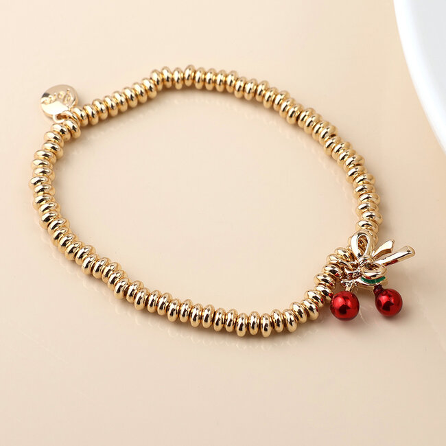 Gold plated Bracelet Bow & Cherries Charm