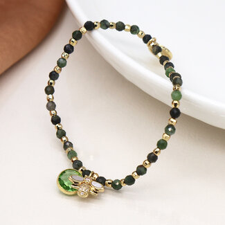 POM Gold plated Bracelet Green & Golden Bee Charm