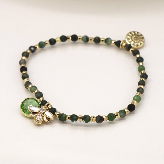 Gold plated Bracelet Green & Golden Bee Charm