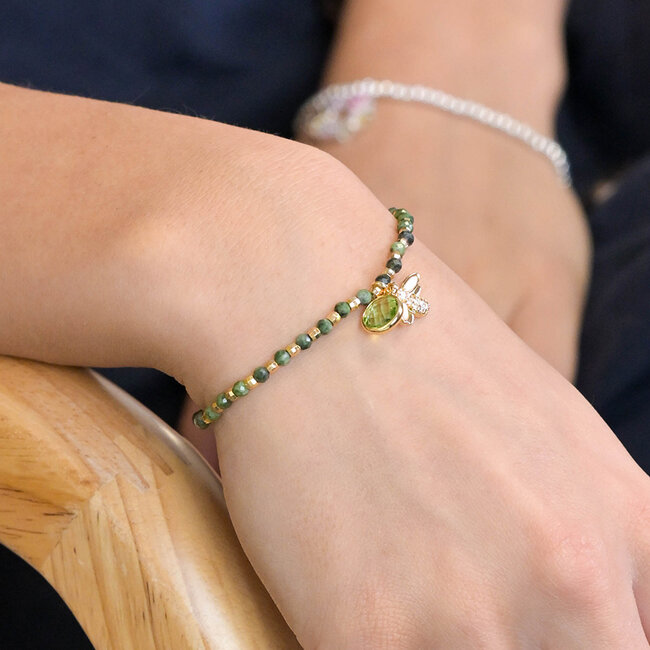 Gold plated Bracelet Green & Golden Bee Charm