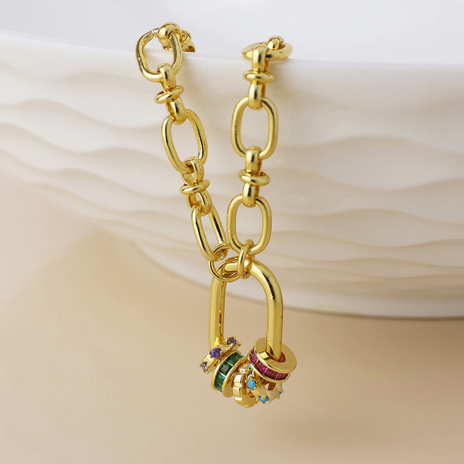 Gold plated Bracelet Chroma Link Mixed Chrystal Rings