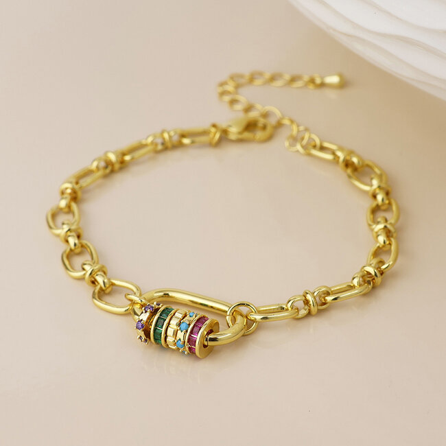 Gold plated Bracelet Chroma Link Mixed Chrystal Rings