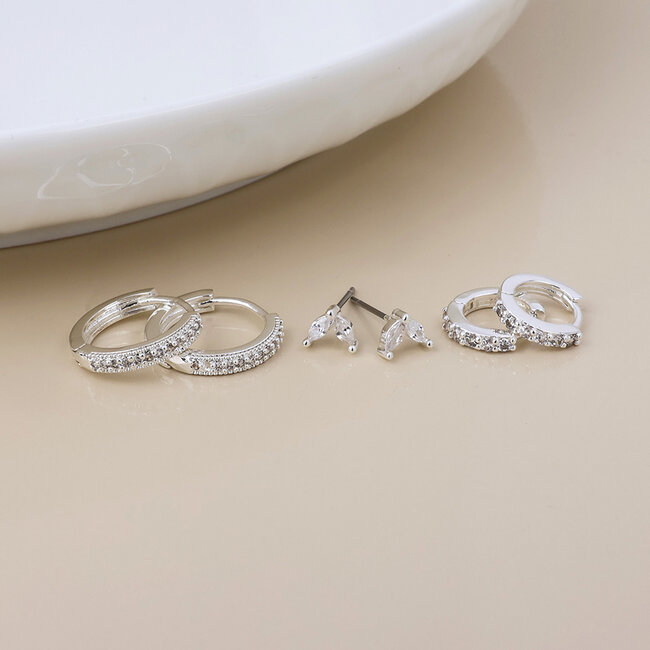 Silver plated Stud/Hoop Set of 3 Abi Chrystal