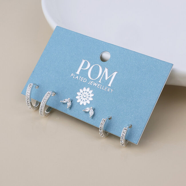 Silver plated Stud/Hoop Set of 3 Abi Chrystal