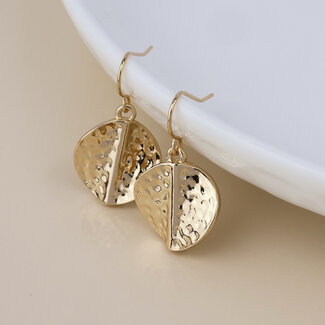 POM Gold plated Earrings Ivy Hammered Twist Disc Drop