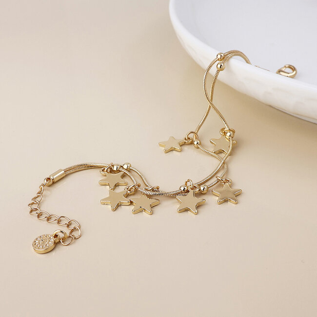 Gold plated Bracelet Stardust Double Strand Star Drops