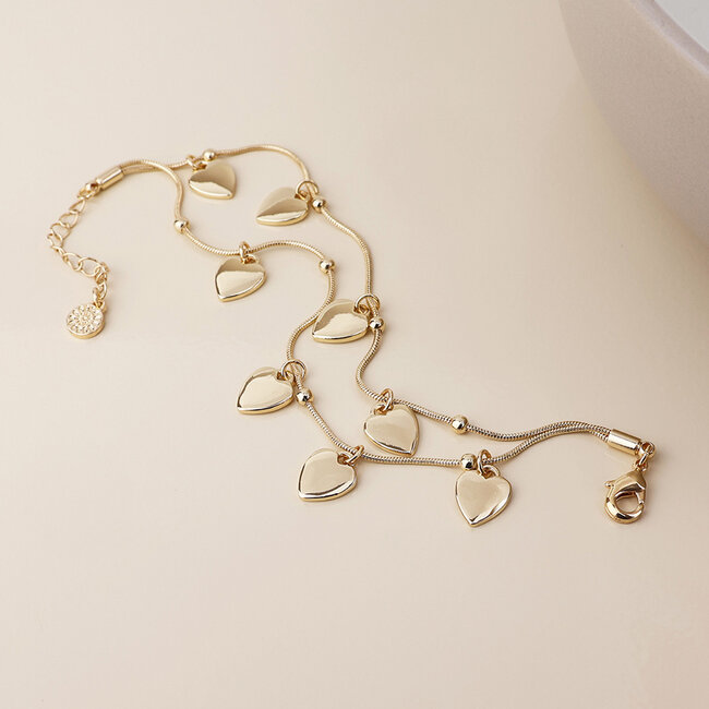 Gold plated Bracelet Moonbeam Double Strand Heart Drops