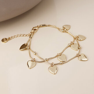 POM Gold plated Bracelet Moonbeam Double Strand Heart Drops