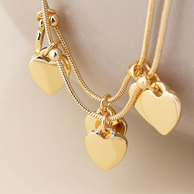Gold plated Bracelet Moonbeam Double Strand Heart Drops