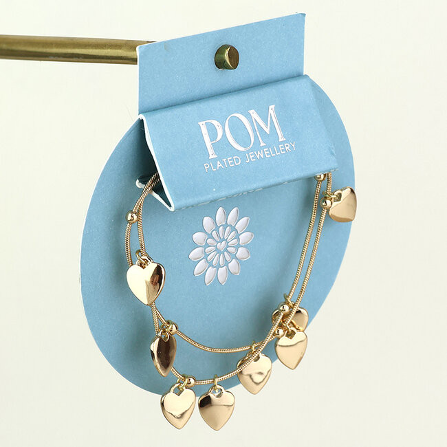 Gold plated Bracelet Moonbeam Double Strand Heart Drops