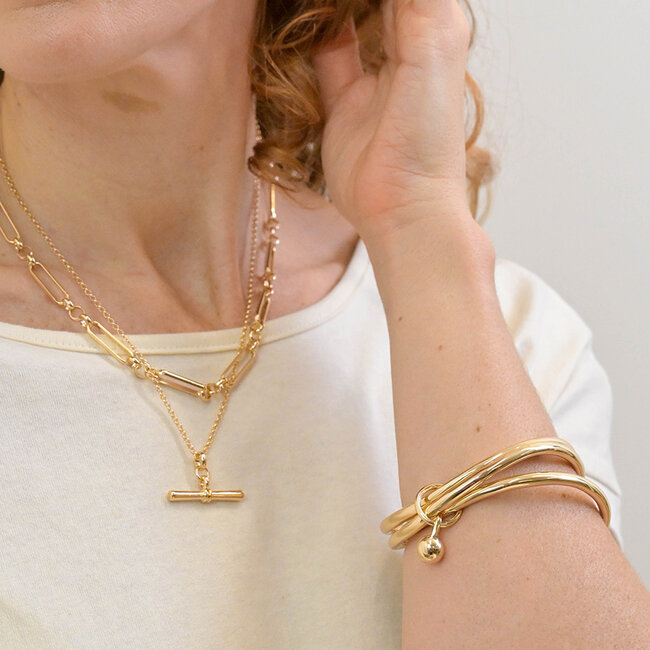 Gold plated Bangle Stack with Ball Charm