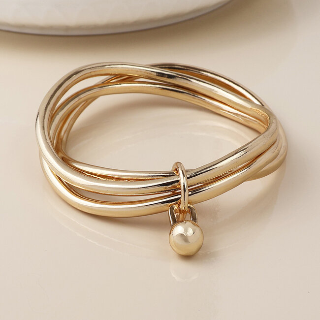 Gold plated Bangle Stack with Ball Charm