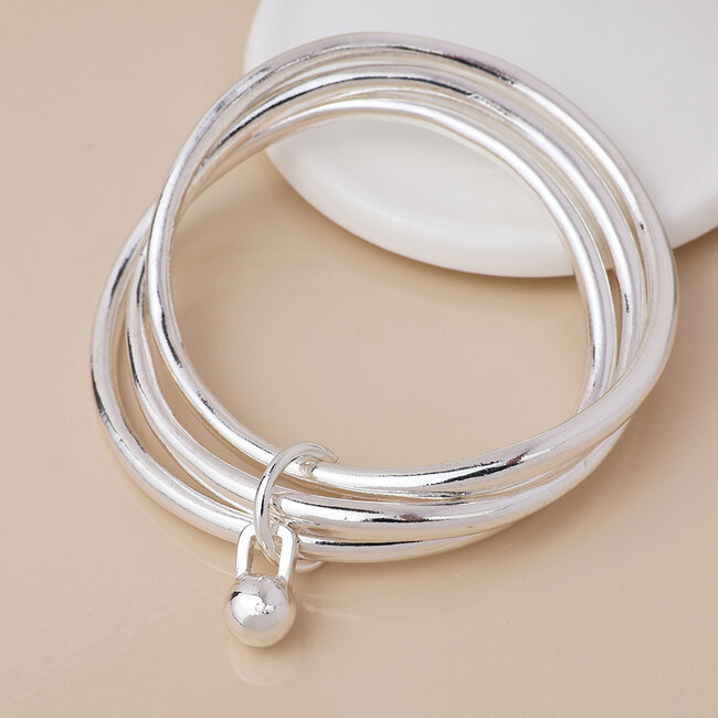 Silver plated Bangle Stack with Ball Charm