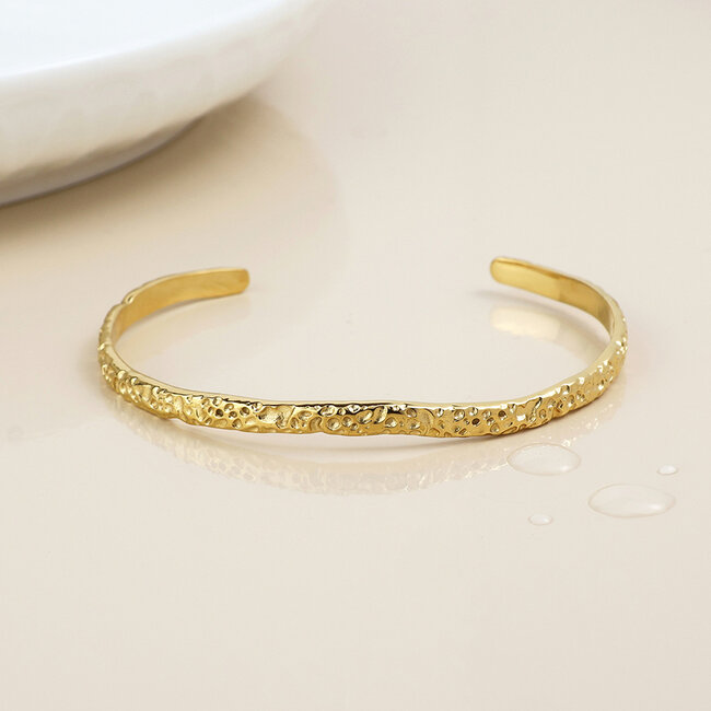 14k Gold plated waterproof Bangle Beaten Texture