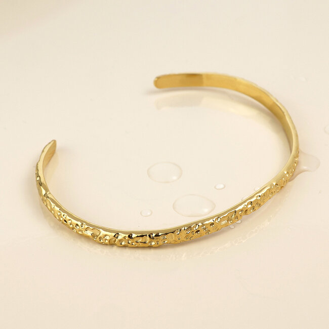 14k Gold plated waterproof Bangle Beaten Texture