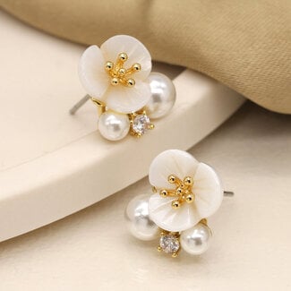 POM Gold plated Studs Flower Pearl Cluster