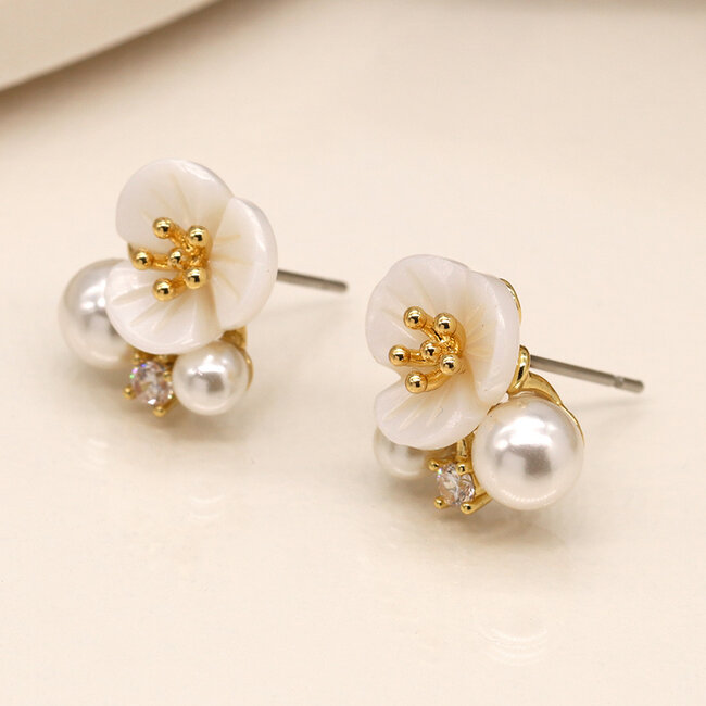 Gold plated Studs Flower Pearl Cluster