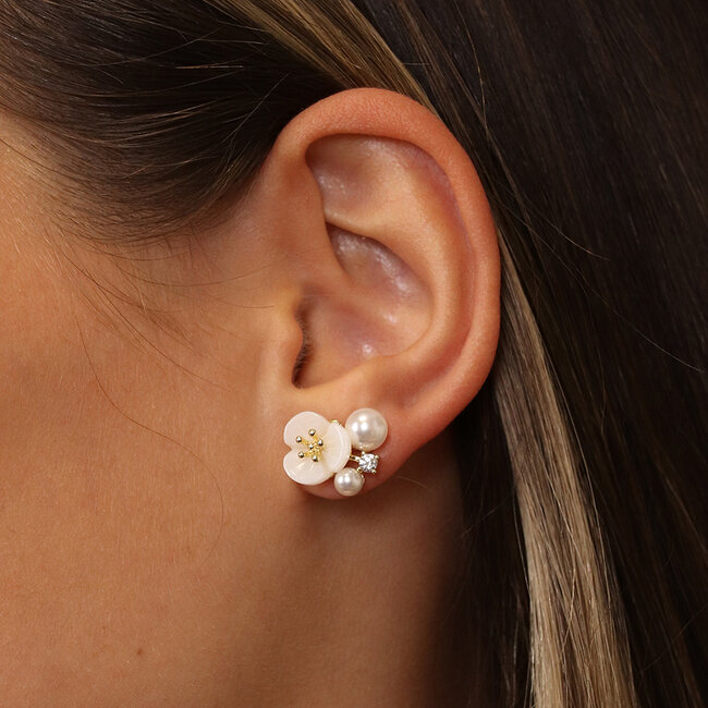 Gold plated Studs Flower Pearl Cluster