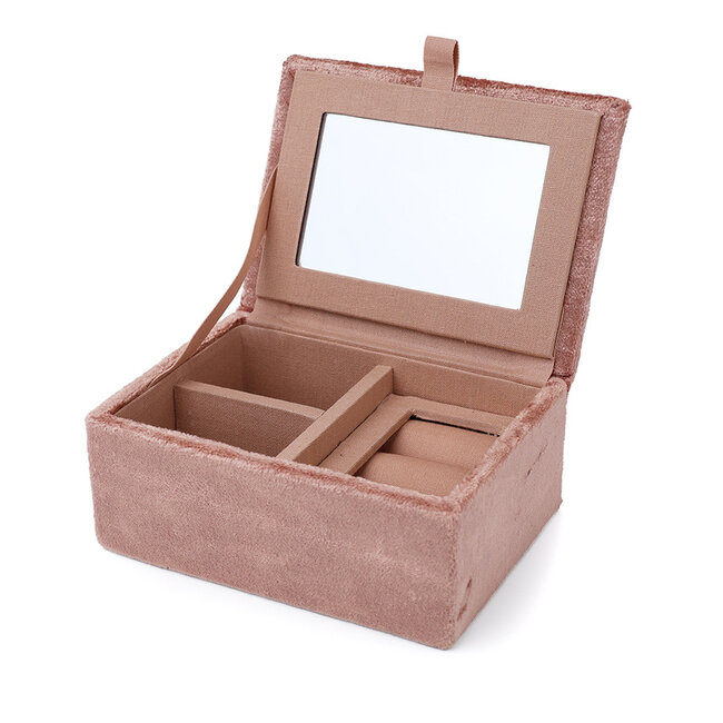 Jewellery Box small Velvet Embroidered Cranes & Flowers blush