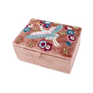 POM Jewellery Box small Velvet Embroidered Cranes & Flowers blush