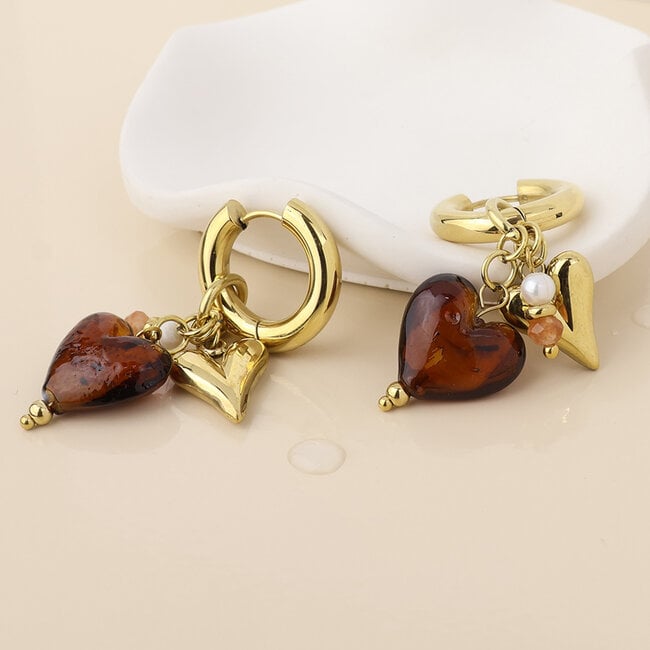 14k Gold plated waterproof Earrings Hoop Treasure brown & gold