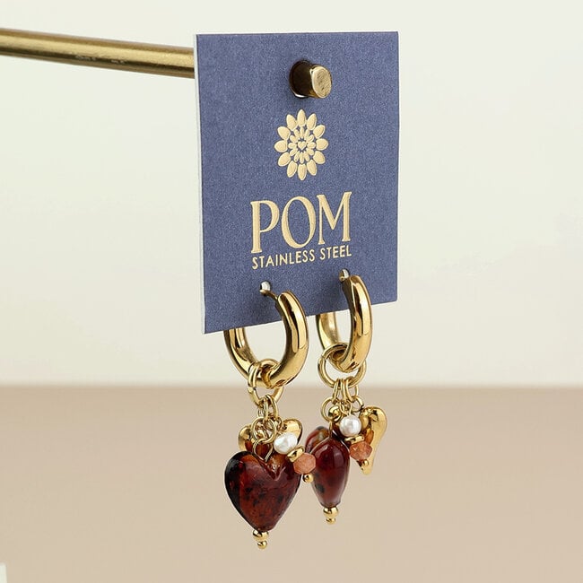 14k Gold plated waterproof Earrings Hoop Treasure brown & gold