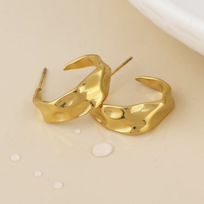 14k Gold plated waterproof Earrings Hoop Melty Organic Texture