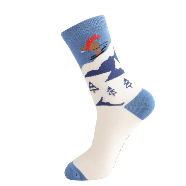 Mens Socks Bamboo Skiing Bear blue