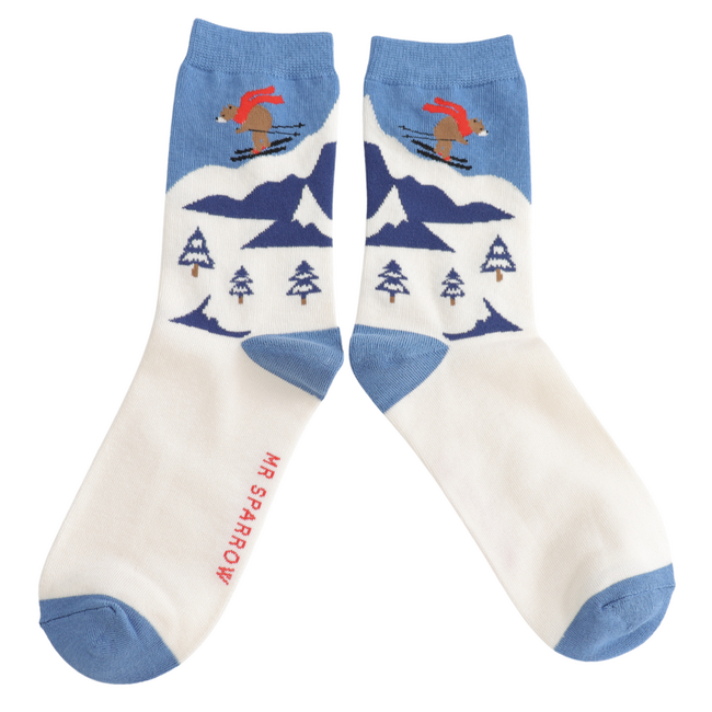 Männer-Socken Bamboo Skiing Bear blue