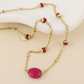 POM 14k Gold plated waterproof Necklace Poppy Beads pink