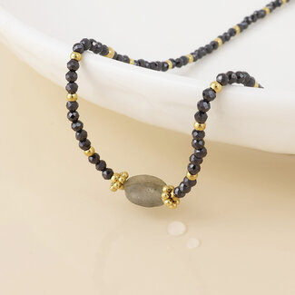 POM 14k Gold plated waterproof Necklace Nyx Beads grey