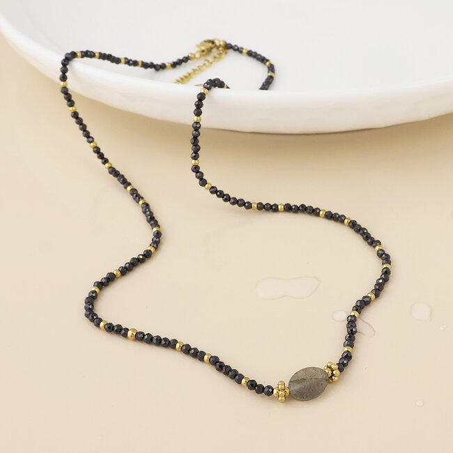 14k Gold plated waterproof Necklace Nyx Beads grey