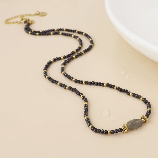 14k Gold plated waterproof Necklace Nyx Beads grey