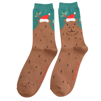 Miss Sparrow Mens Socks Bamboo Santa Capybara green
