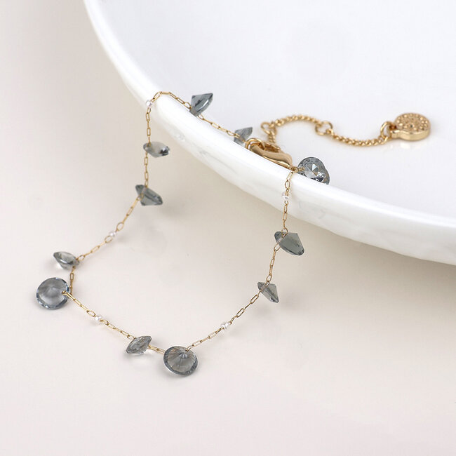 Gold plated Bracelet Lyra with smoky crystal and pearls