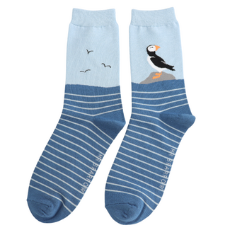 Miss Sparrow Männer-Socken Bamboo Puffin By The Sea navy