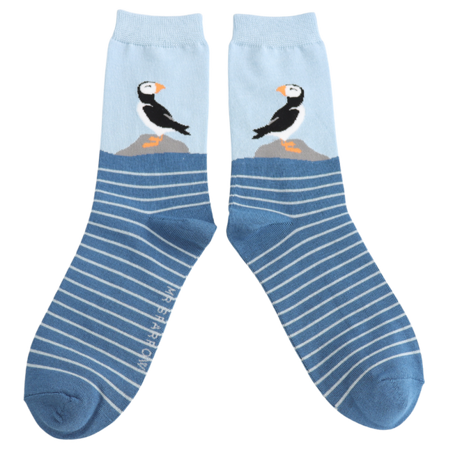 Mens Socks Bamboo Puffin By The Sea navy