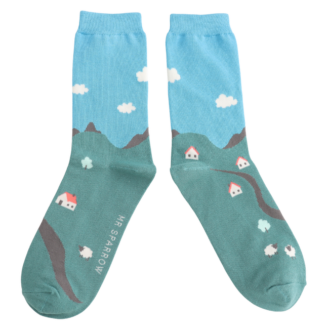 Männer-Socken Bamboo Houses on a Hill blue