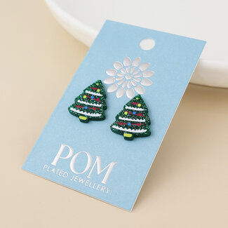 POM Stud Earrings Sprucy Xmas Tree